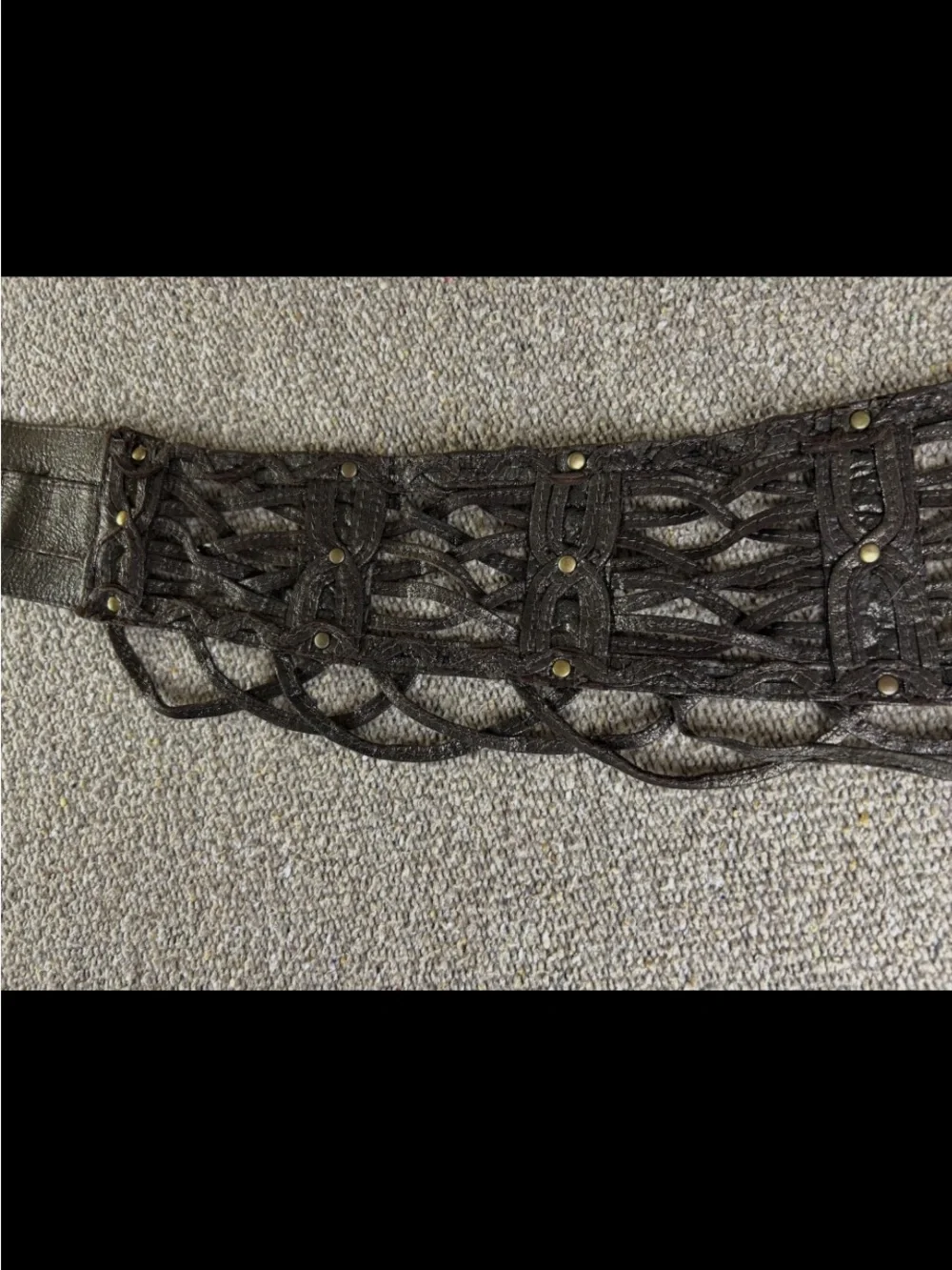 Boho hippie steampunk HIPSTIRR Lulu leather, laced dress belt, brass hook sz sm